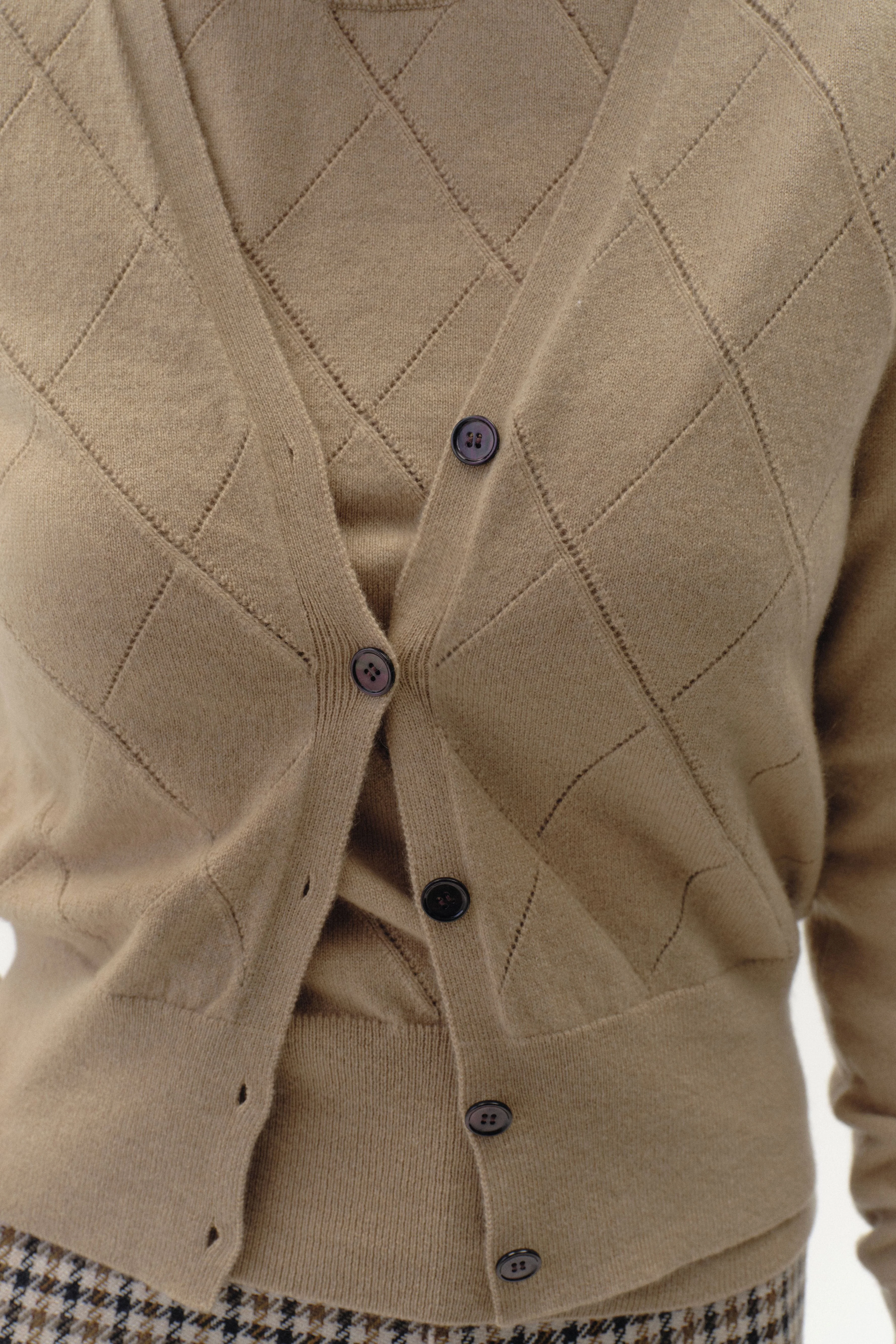 Argyle Pointelle Cardigan in Cashmere - Image 3