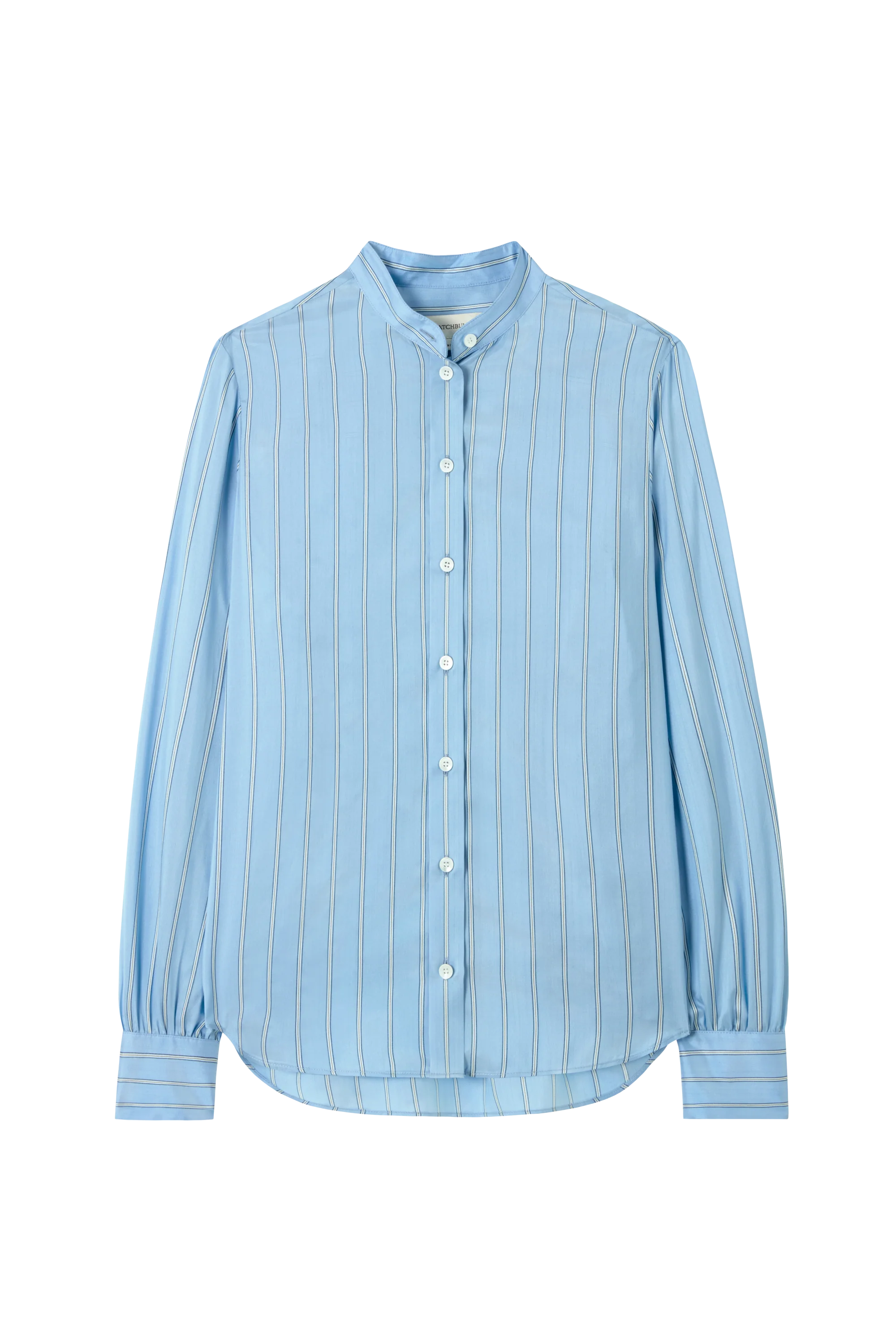 Collarless Blouse in Striped Silk