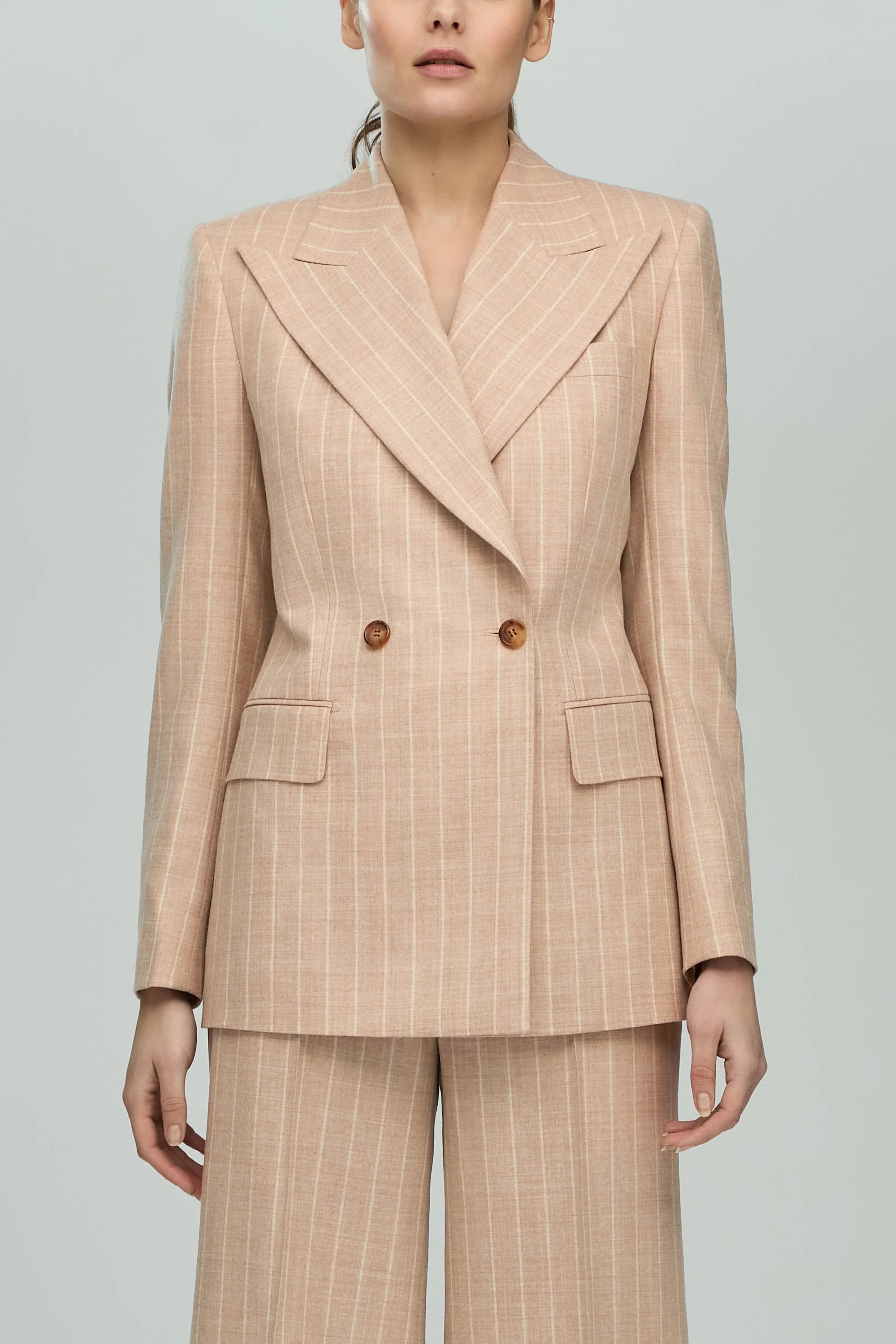 Double Breasted Jacket with Two Buttons in Wool Pinstripe - Image 3