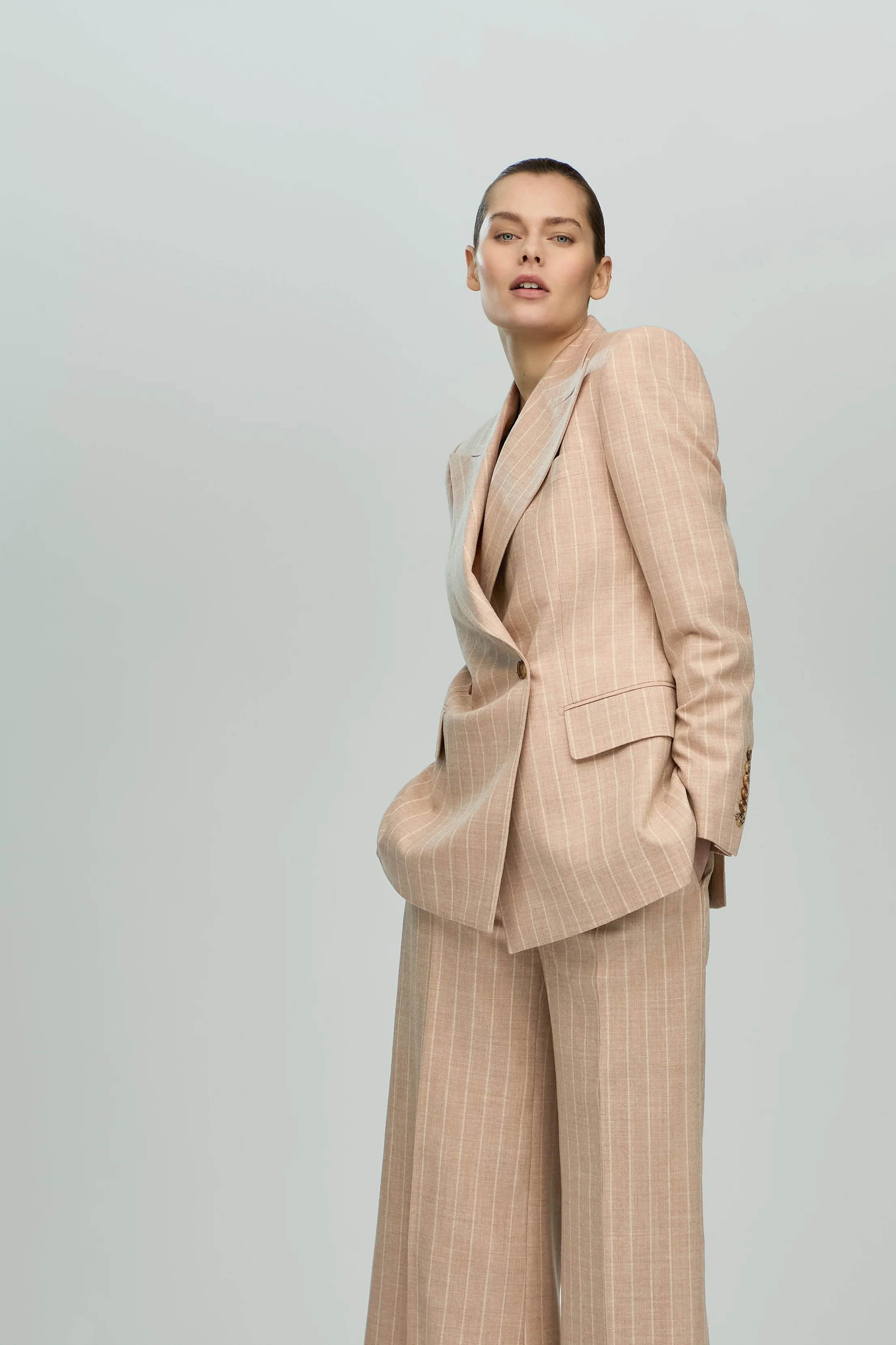 Double Breasted Jacket with Two Buttons in Wool Pinstripe - Image 4