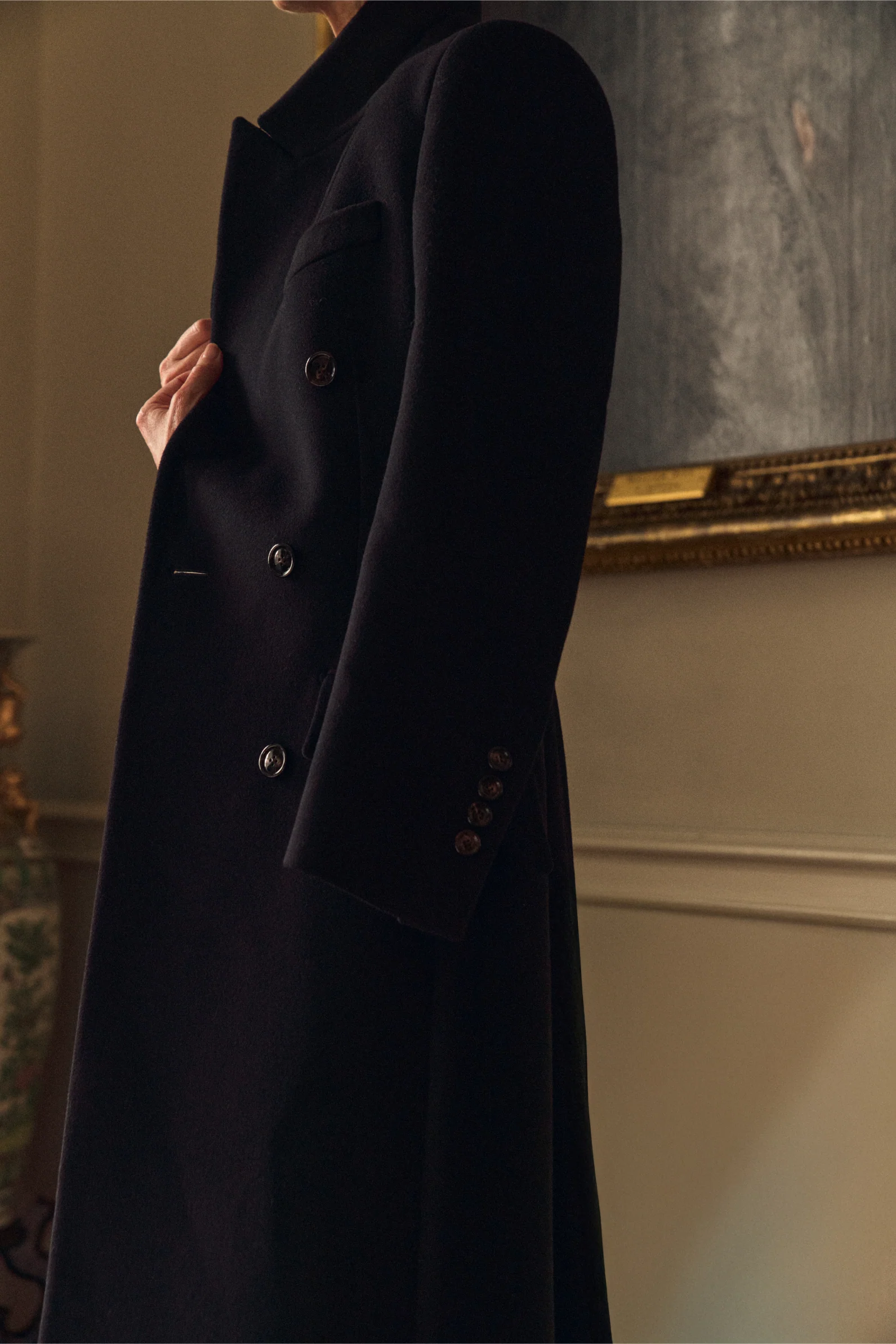 Double Breasted Overcoat with Contrast Lapel in Wool - Image 3