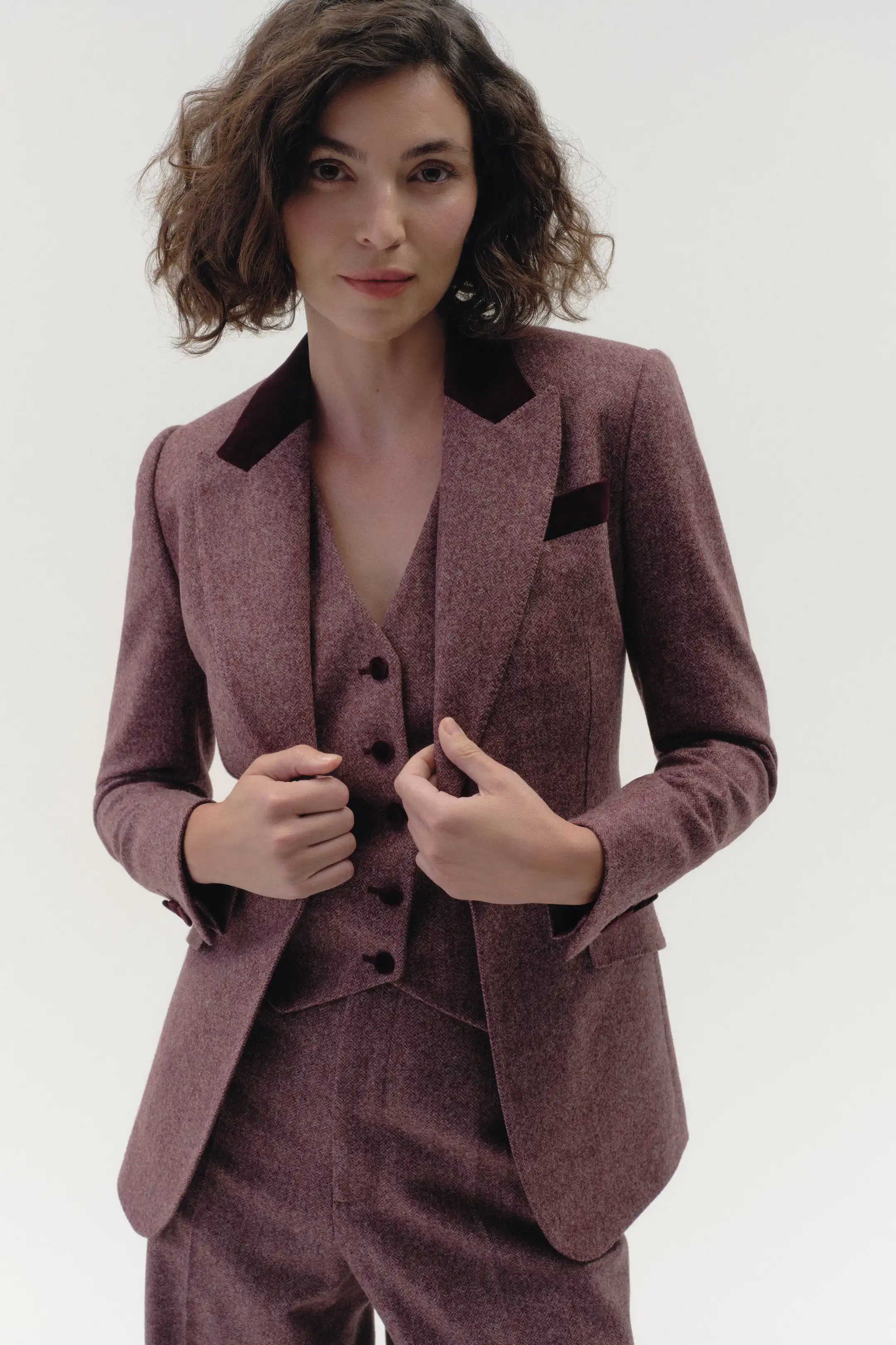 Fitted Waistcoat in Herringbone Wool - Image 3