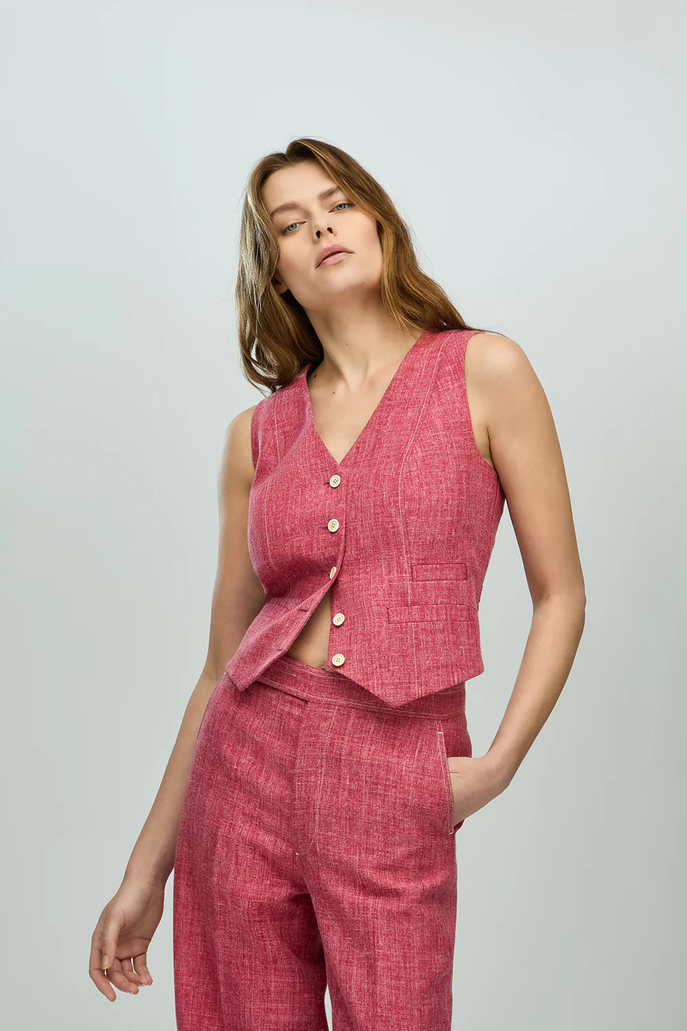 Fitted Waistcoat in Linen - Image 3