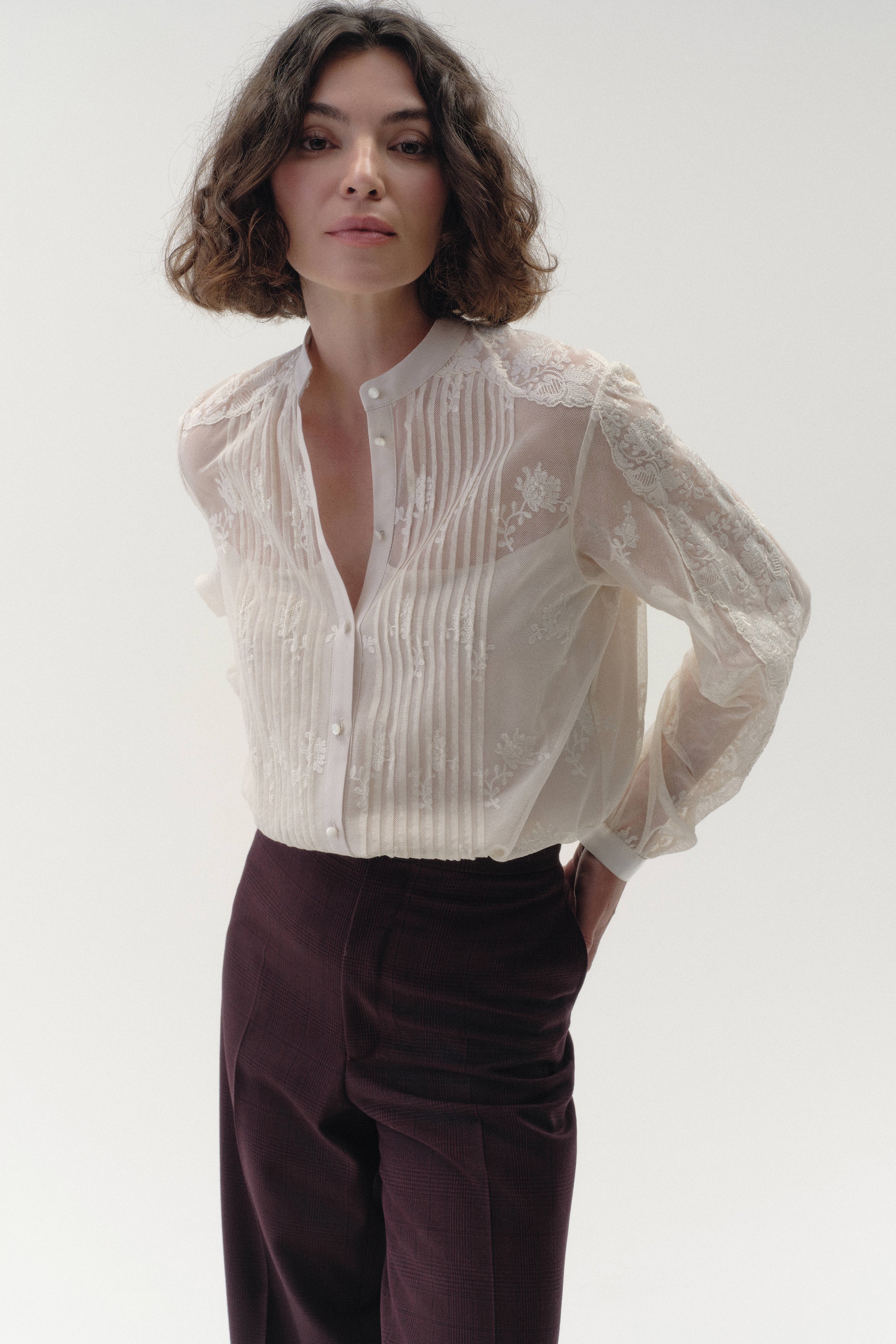 Gathered Blouse in Lace Tulle - Image 3
