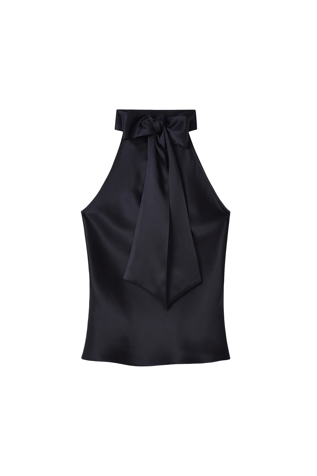 Sleeveless Top with Bow Halterneck in Silk Satin - Image 5
