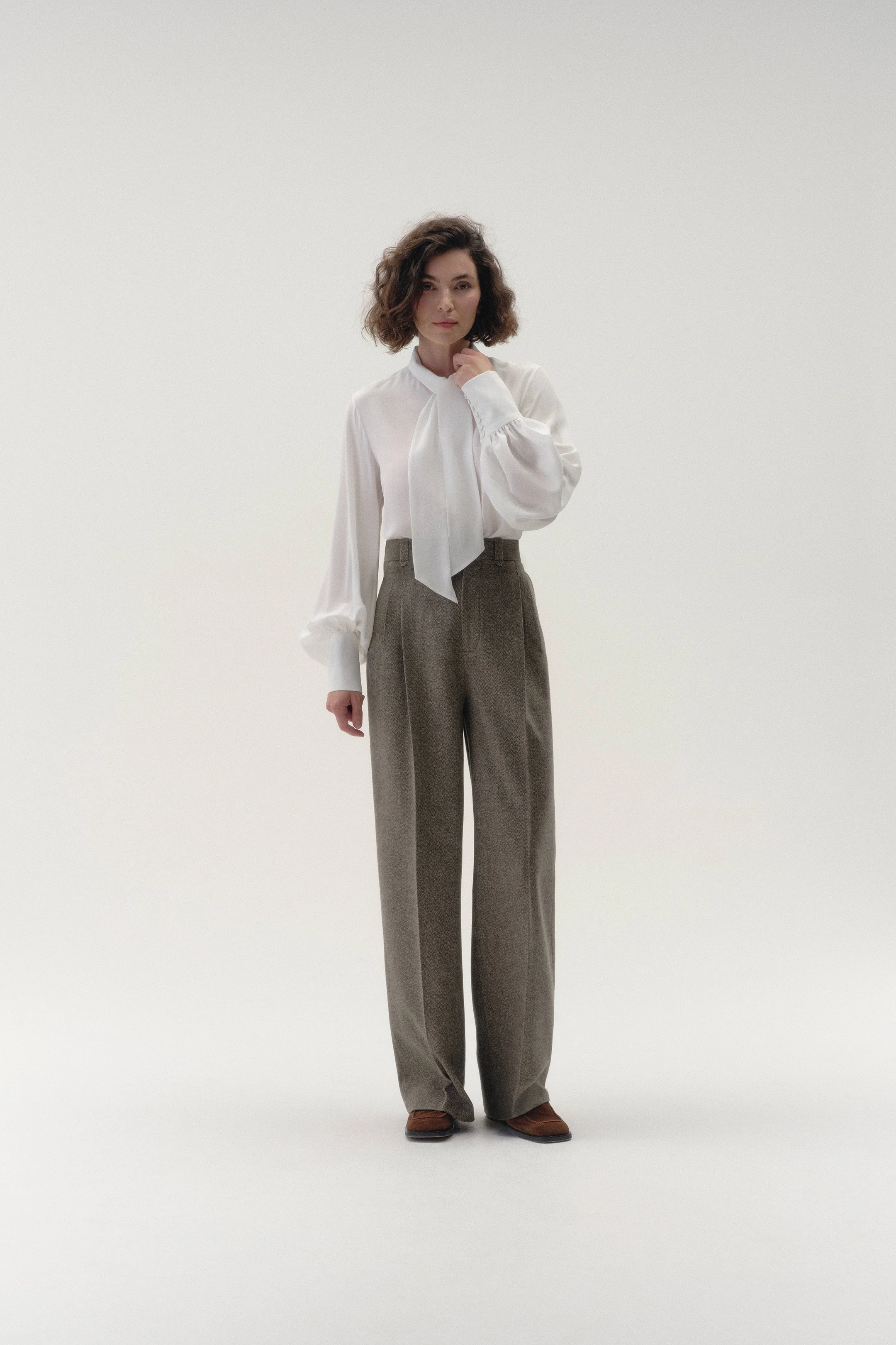 Wide Leg Trouser in Herringbone - Image 3