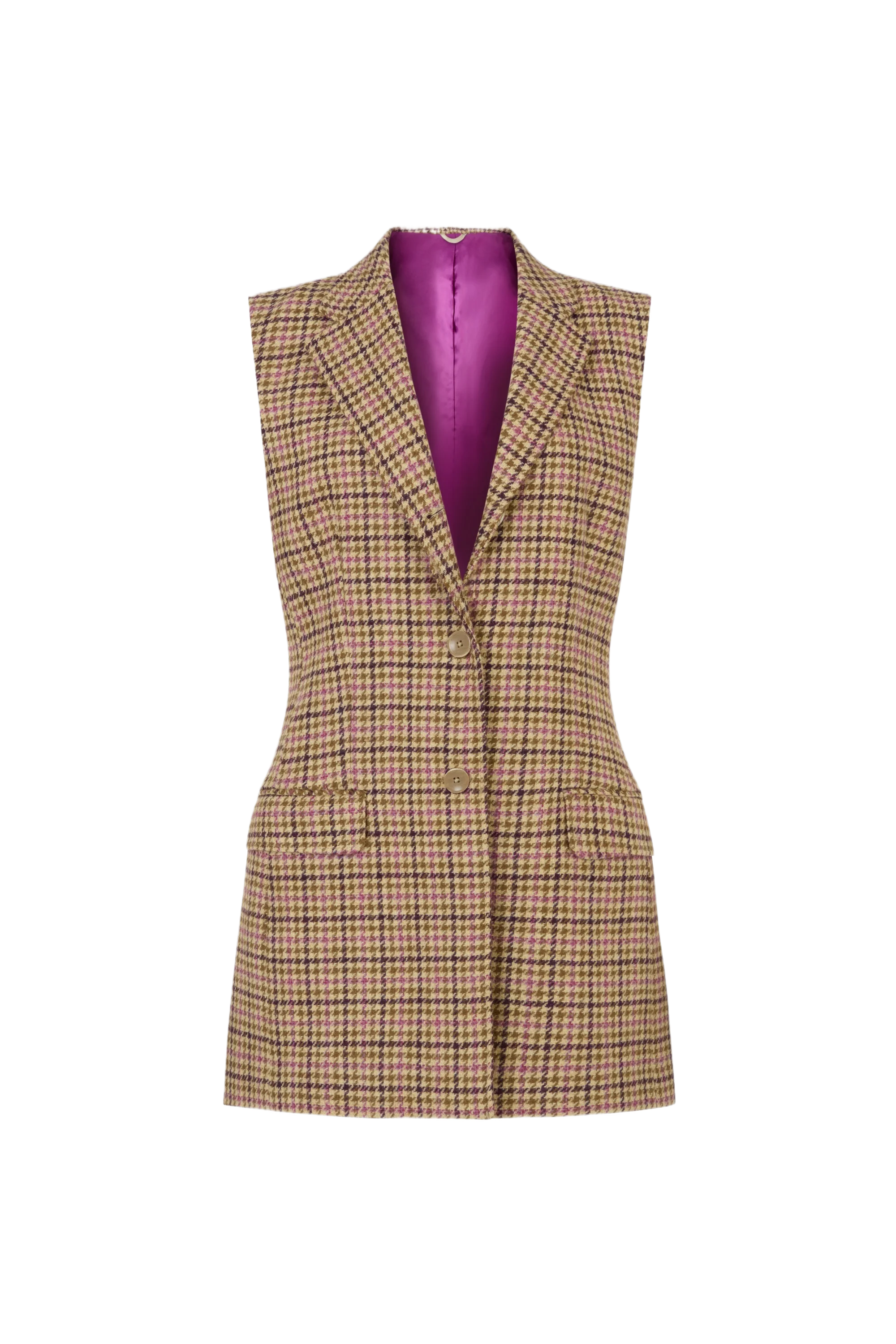 Longline Waistcoat in Pink & Brown Houndstooth