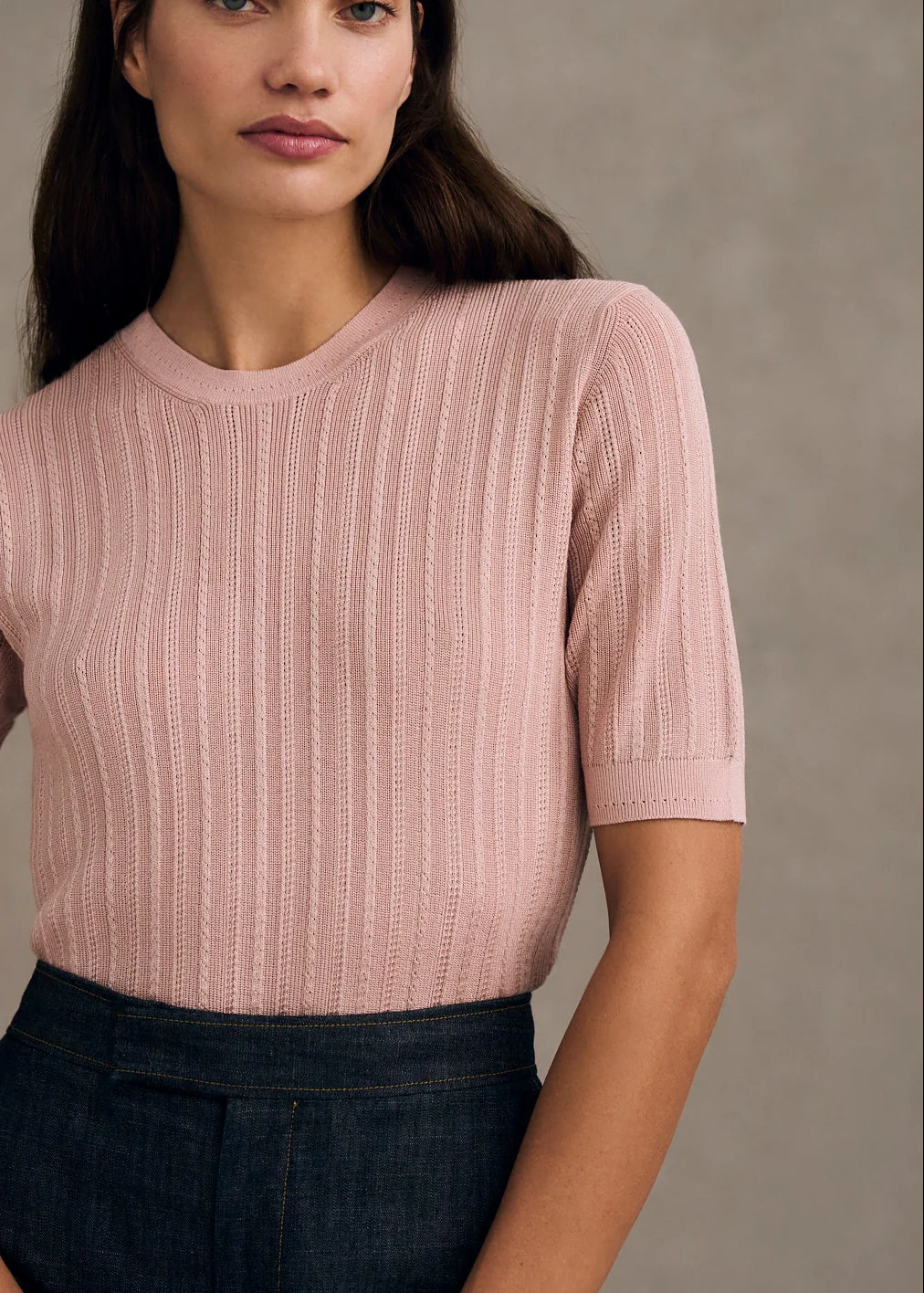 Pointelle Short Sleeve Tee in Knitted Silk - Image 3