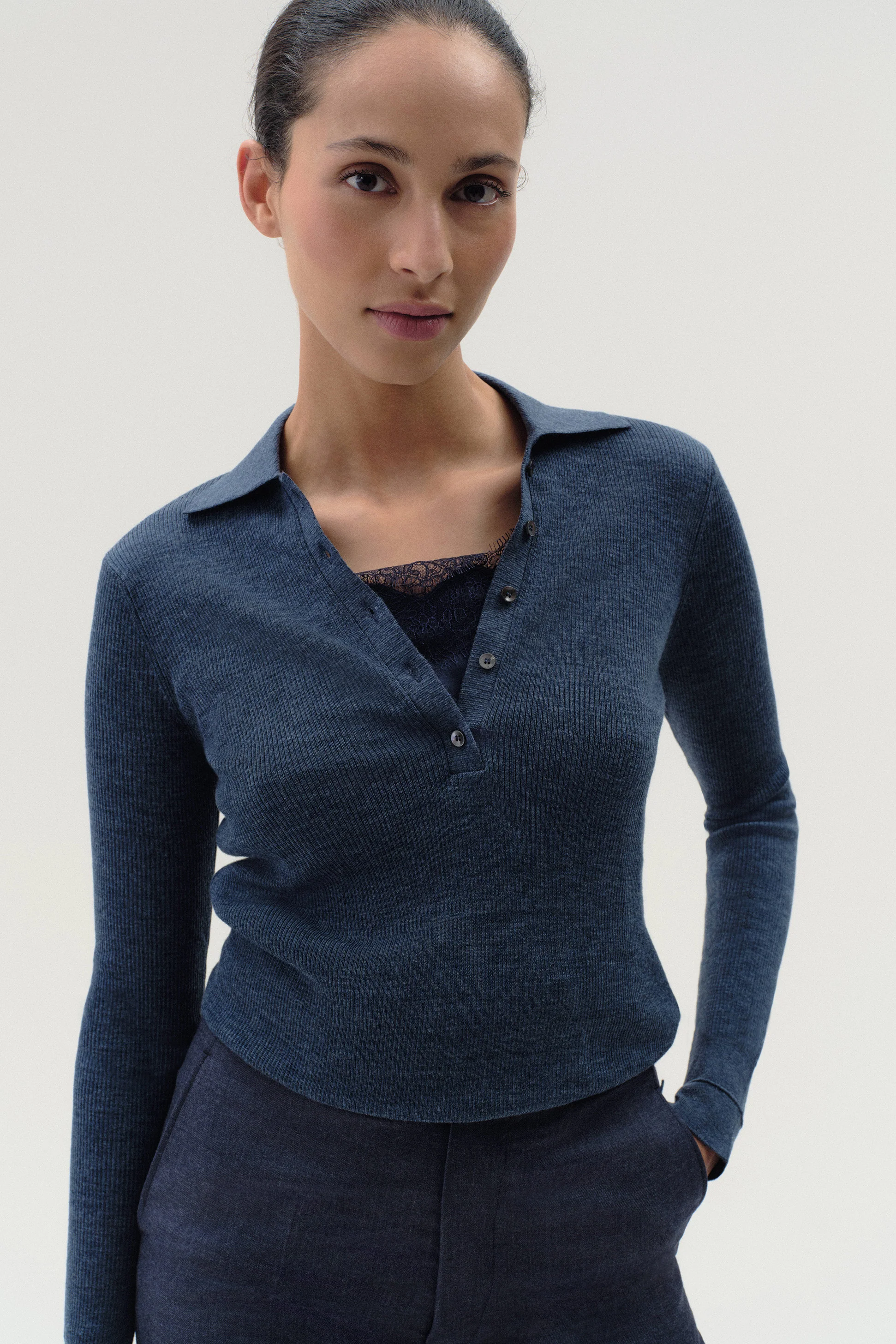 Ribbed Polo in Merino - Image 4
