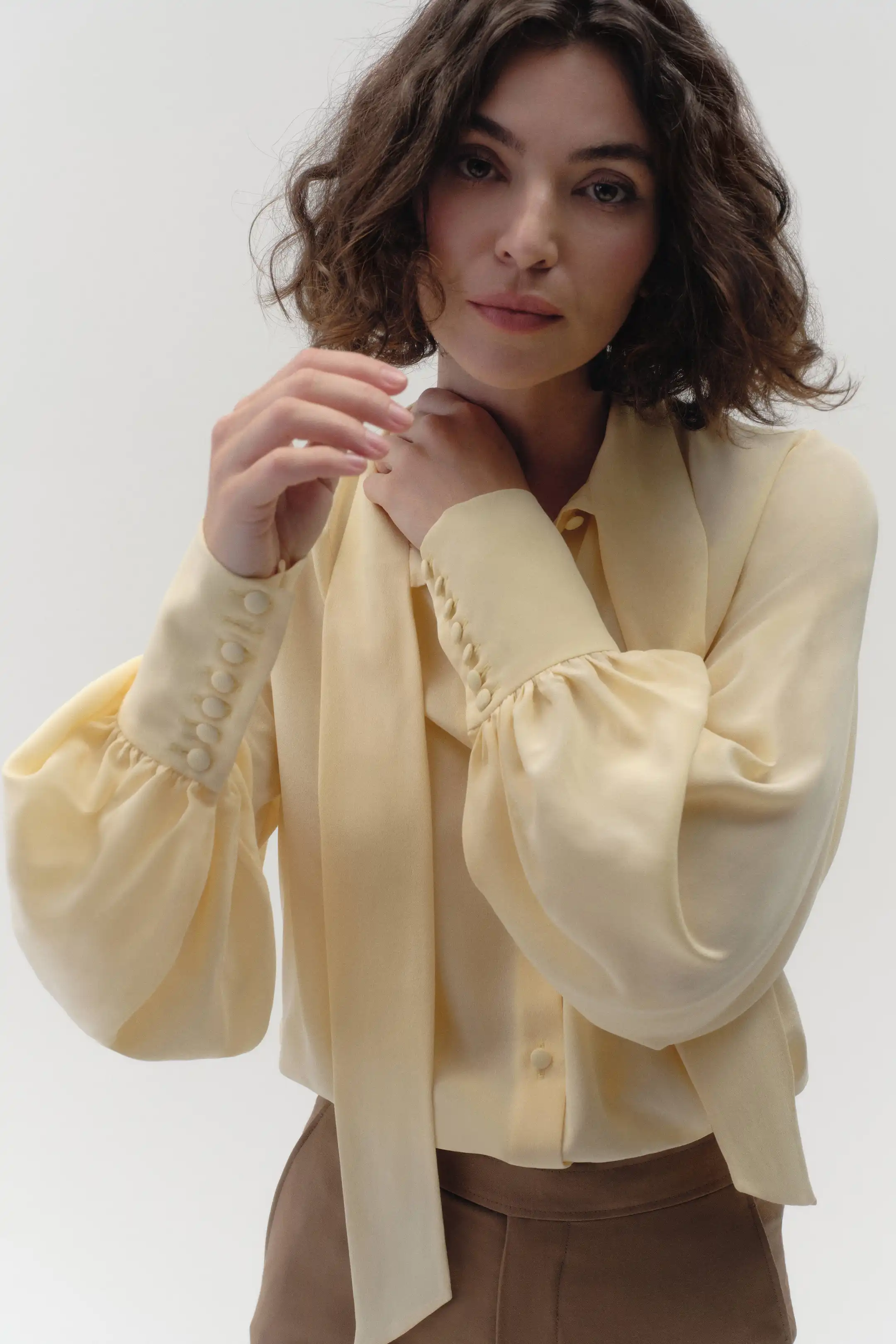 Bow Blouse in Sandwashed Crepe De Chine - Image 3