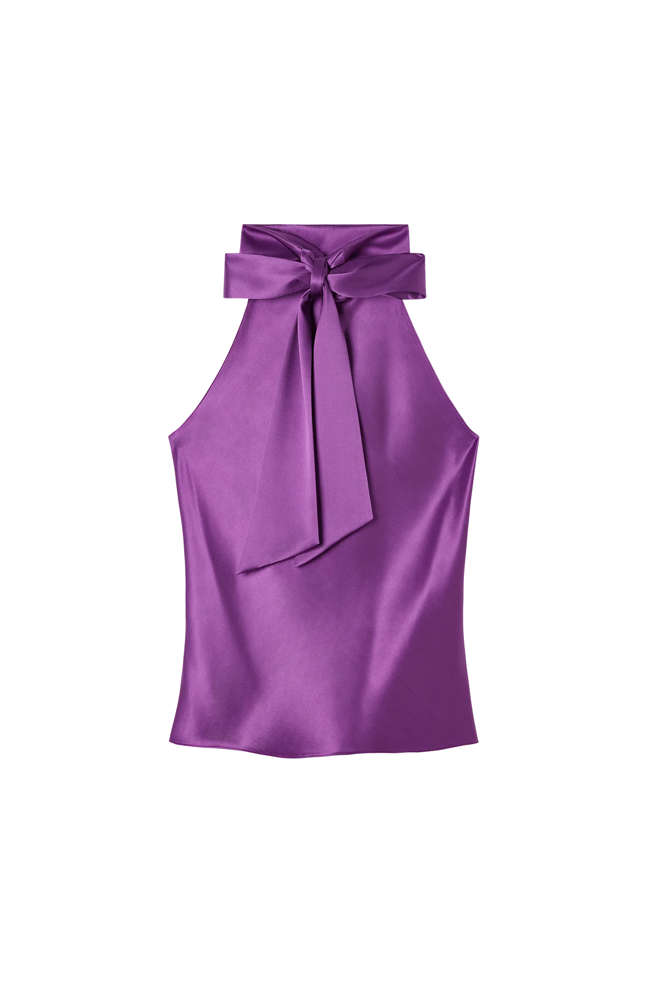 Sleeveless Top with Bow Halterneck in Silk Satin - Image 2