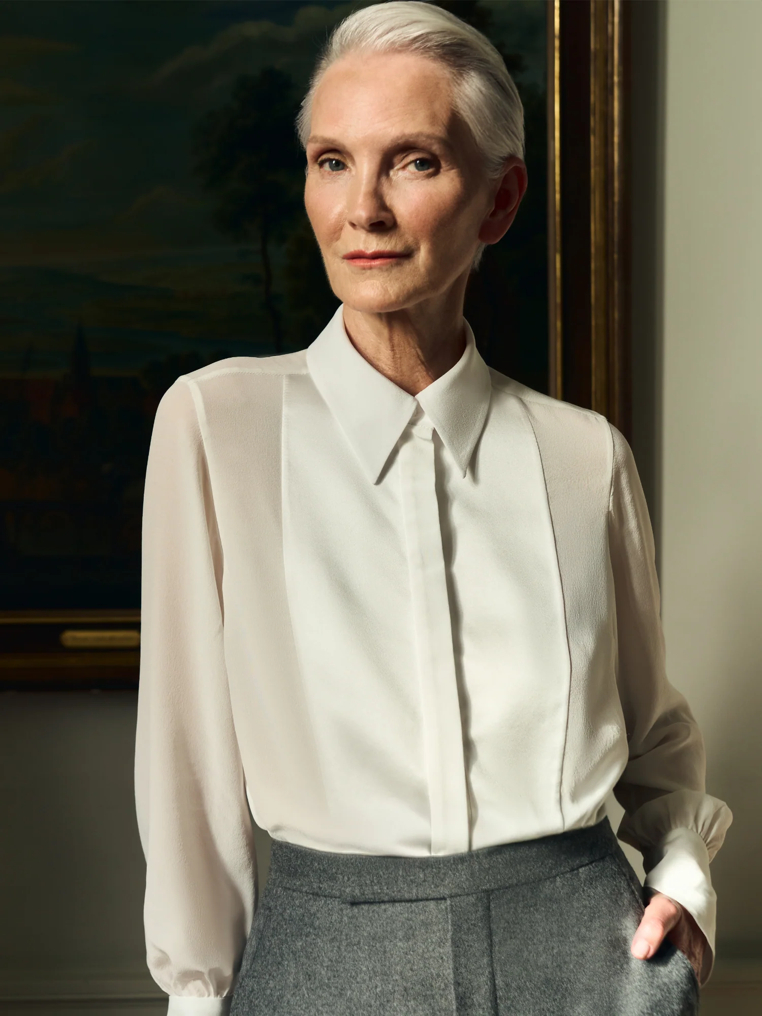 Tuxedo Shirt in Satin and Sandwashed Silk - Image 4