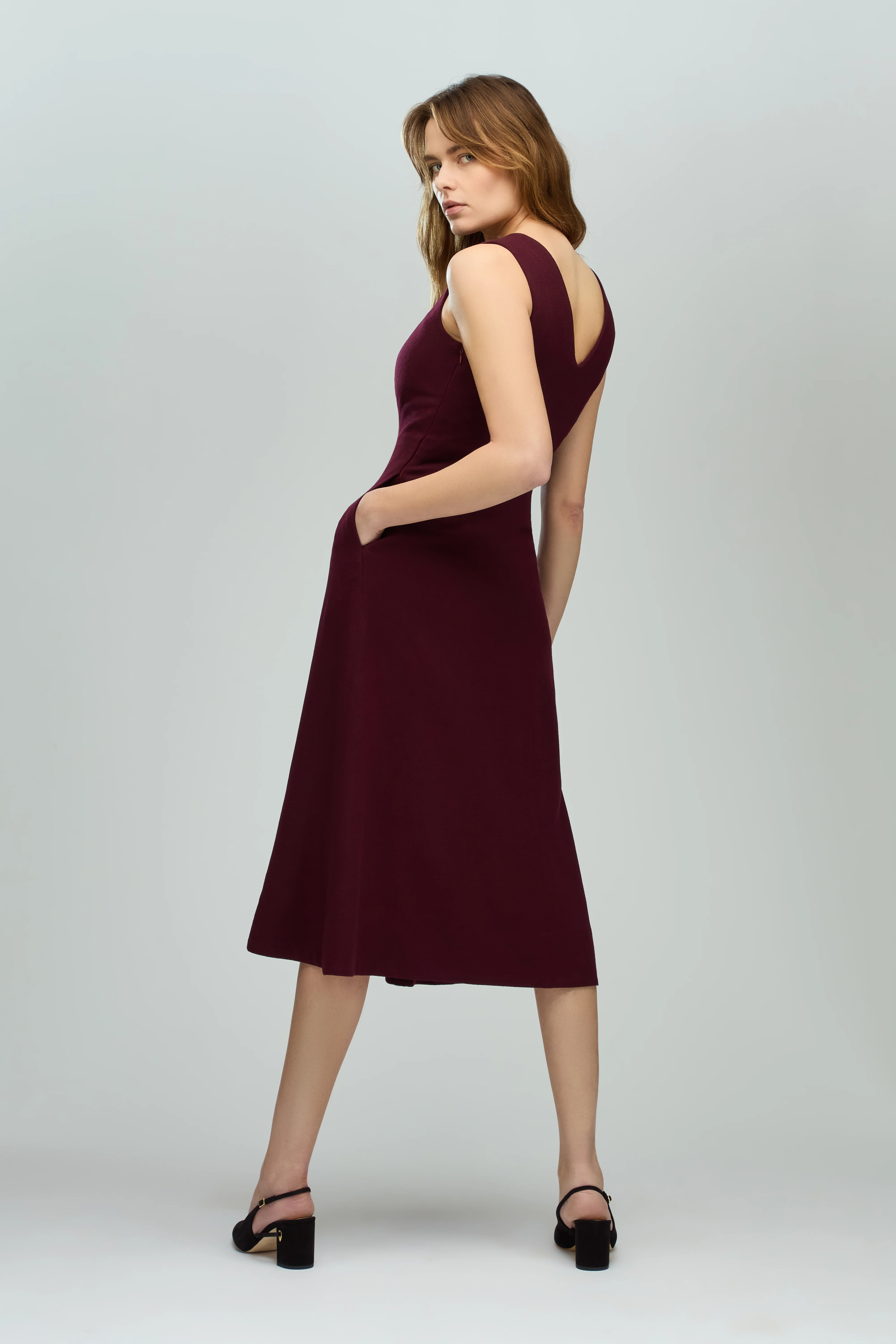 V-Neck Midi Dress in Wool Crepe - Image 5